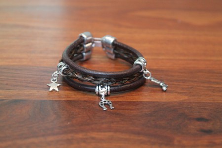 Driedubbele armband met leer en vlecht